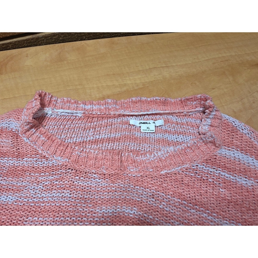 ONeill Womens XL Striped Knit Sweater Coral Teal White Drop Shoulder Relaxed - Picture 4 of 8